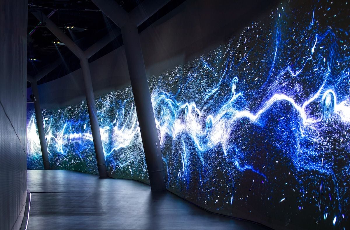 Stars and galaxies are projected inside the cosmic hallways of the Shanghai Astronomy Museum.