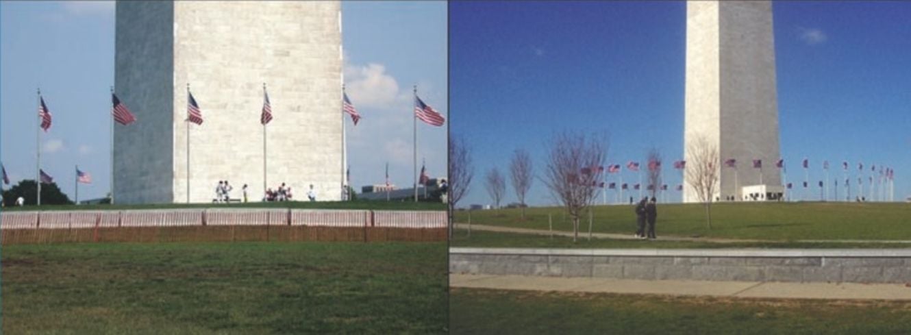 Just a few years ago, the Washington Monument was surrounded by little more than temporary barriers. Today, a much sturdier stone wall wraps around it. 