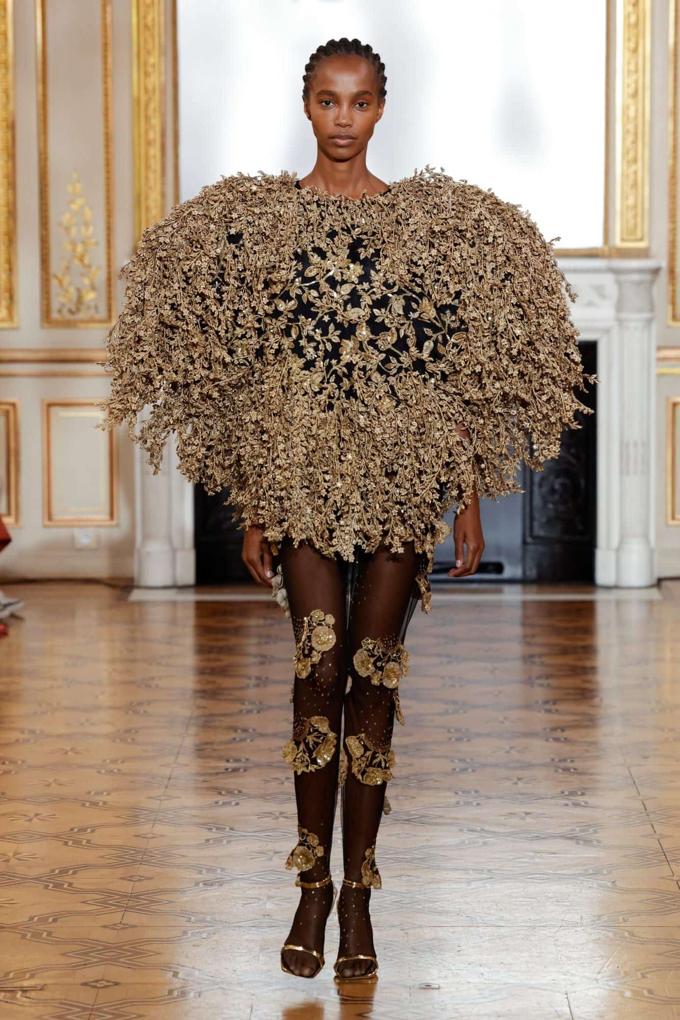 Bush-like drape by Rahul Mishra at Paris Fashion Week 2022.