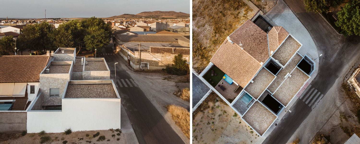 Aerial and street shots of Casa GAS's unassuming exterior.