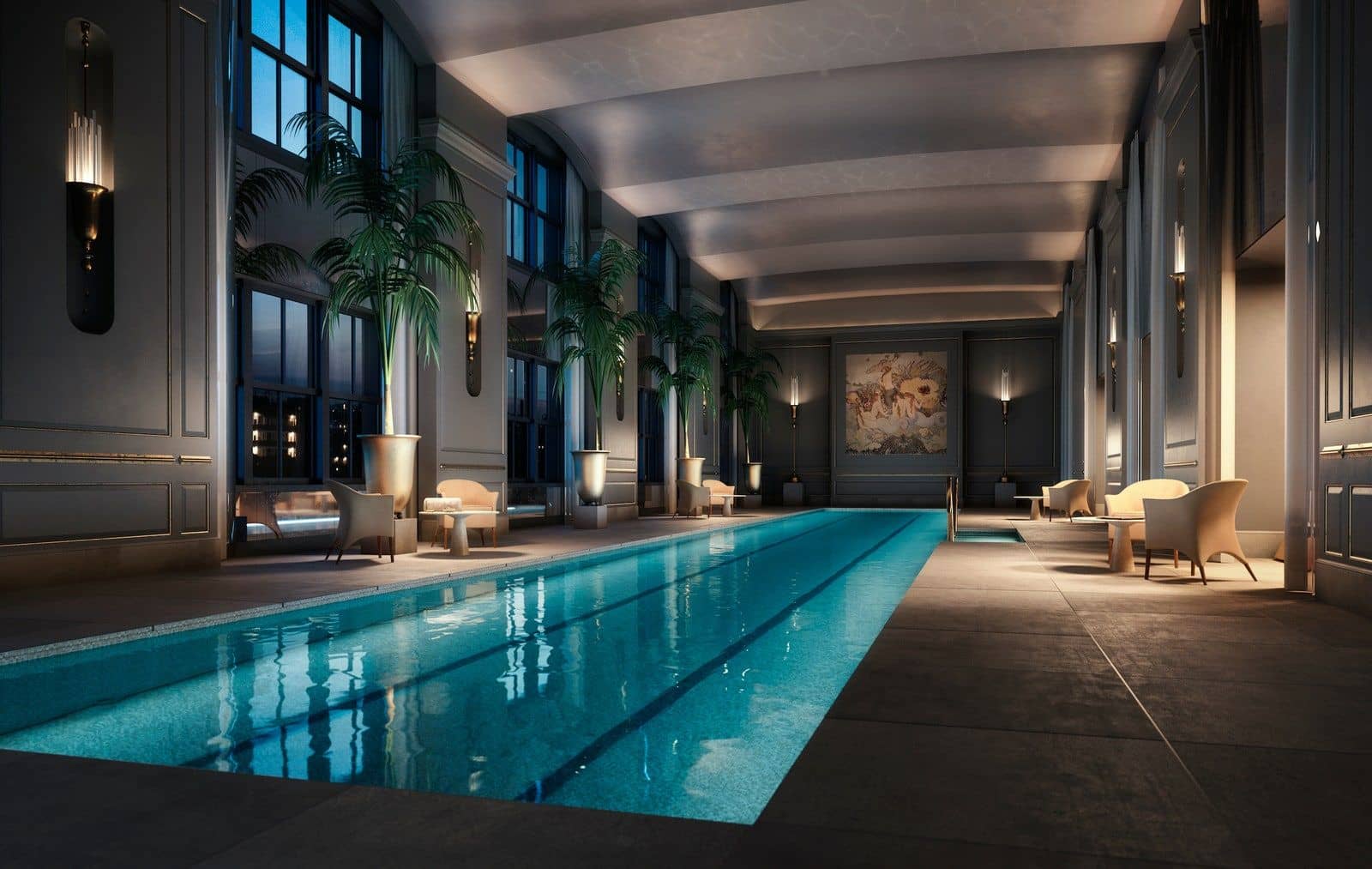 Lavish indoor swimming pool inside the newly complete Steinway Building, also known as the world's skinniest skyscraper.