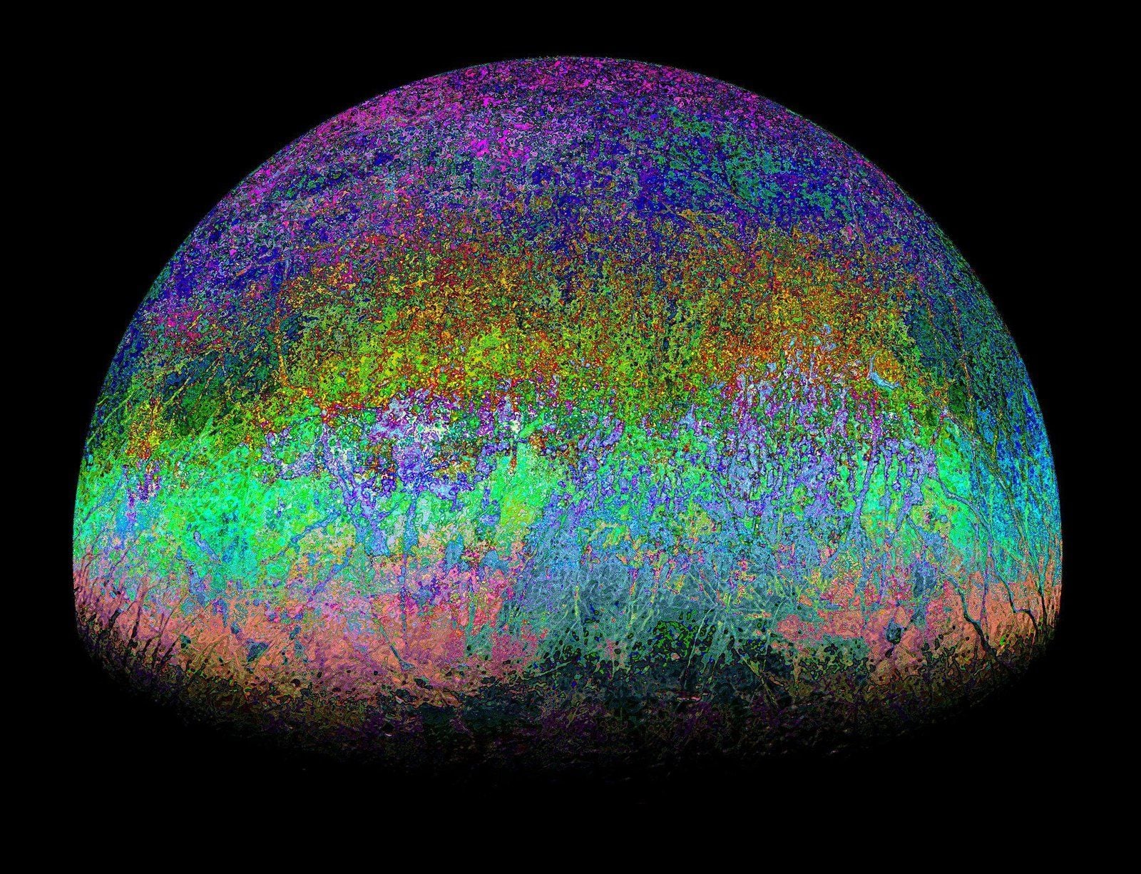 “Fall Colors of Europa,” a kaleidoscopic image of Jupiter’s icy moon Europa by citizen scientist Fernando Garcia.