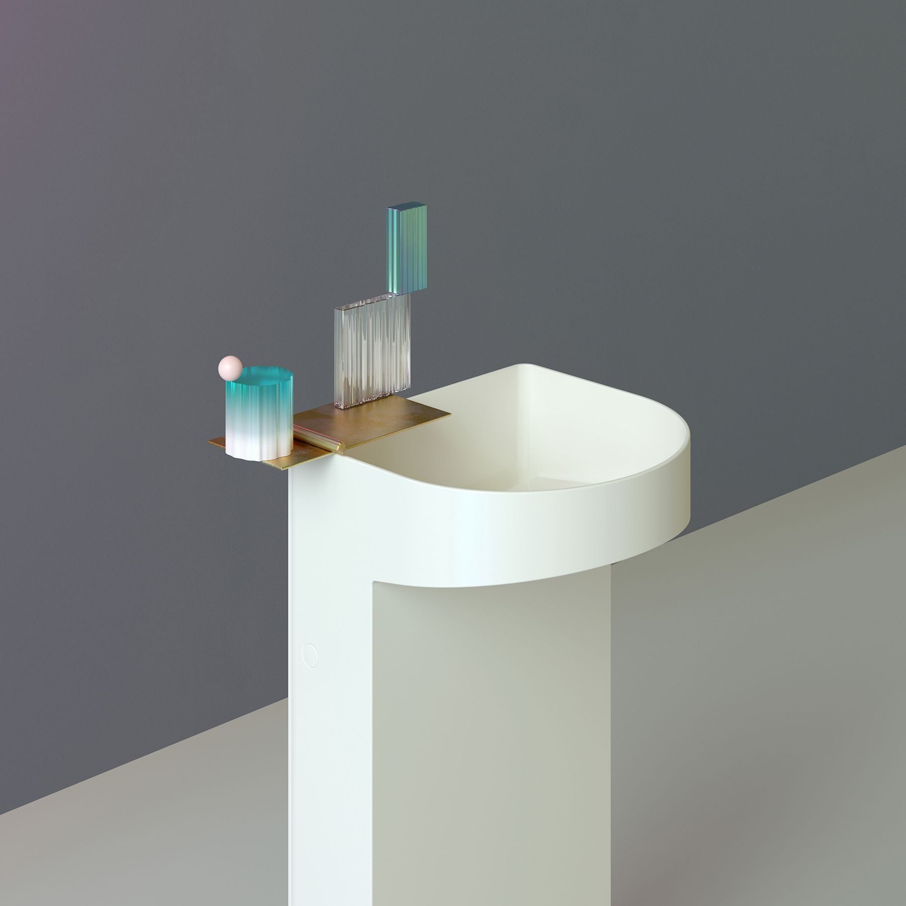 A rounded, white SONAR wash basin, complete with a couple futuristic fixtures for an even cooler effect.