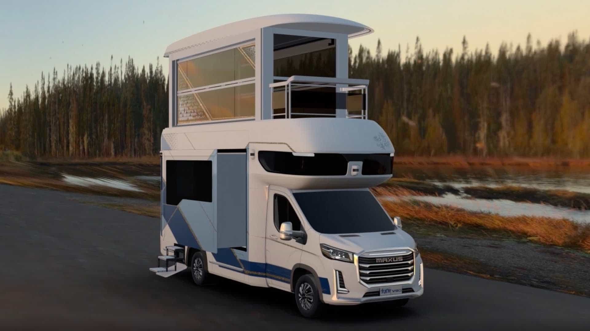 Exterior rendering for the two-story Maxus Life Home V90 RV. 