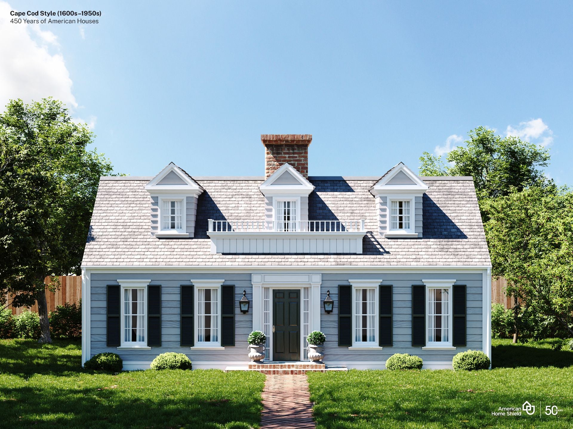 American Home Shield's re-creation of a Cape Cod-style home, popular from the 1600s to the 1950s.
