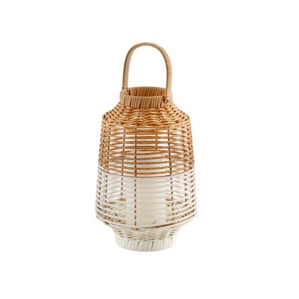 Small Natural & White Woven Lantern, featured in Dave and Jenny Marrs' new outdoor collection for Walmart.