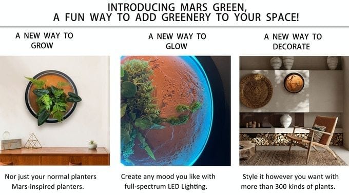 Kickstarter graphic breaks down some of the Mars Green Planter's coolest features.