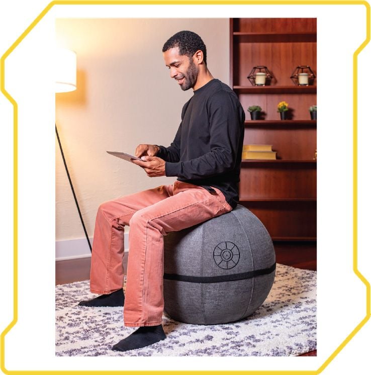 Death Star balance ball featured in Yogibo's new Star Wars-inspired furniture collection