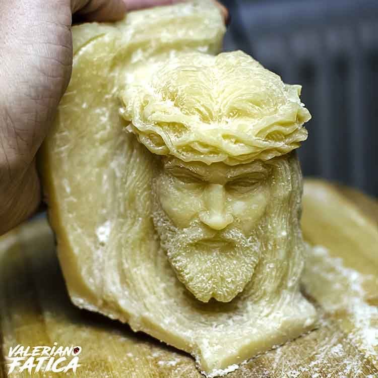 Hand-carved Jesus Christ cheese bust from Italian artist Valeriano Fatica.