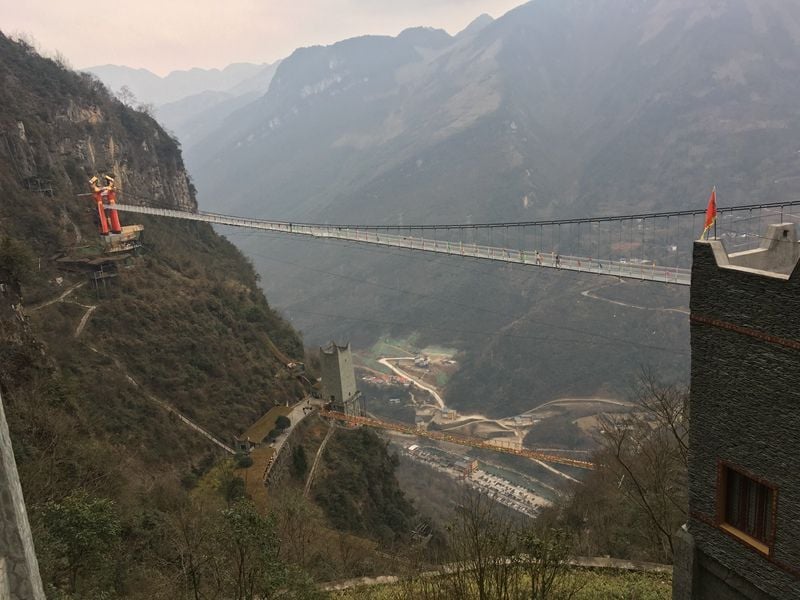 The Glass Bridge Tower of Jiuhuanghsan Mountain in Mianyang, Sichuan, featured in Archy.com's annual Ugly Building survey.