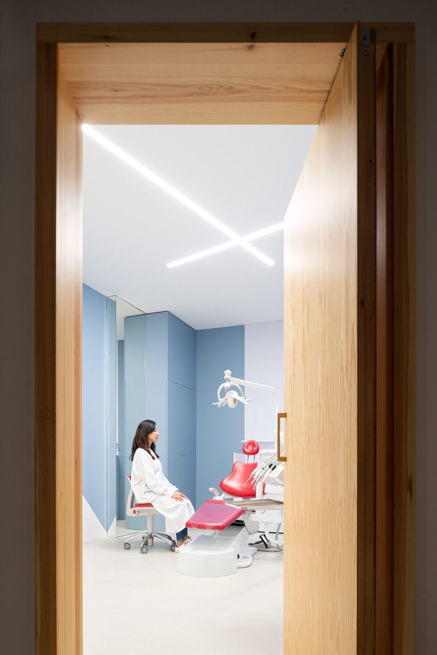 Eerie view into an exam room inside the Twin Peaks-Inspired Impress dental clinic in Valencia, Spain. 