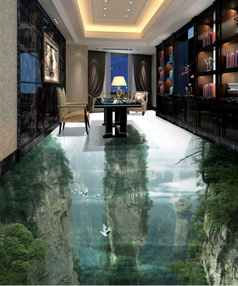 This artsy floor wallpaper paints a lush natural scene directly beneath your feet.