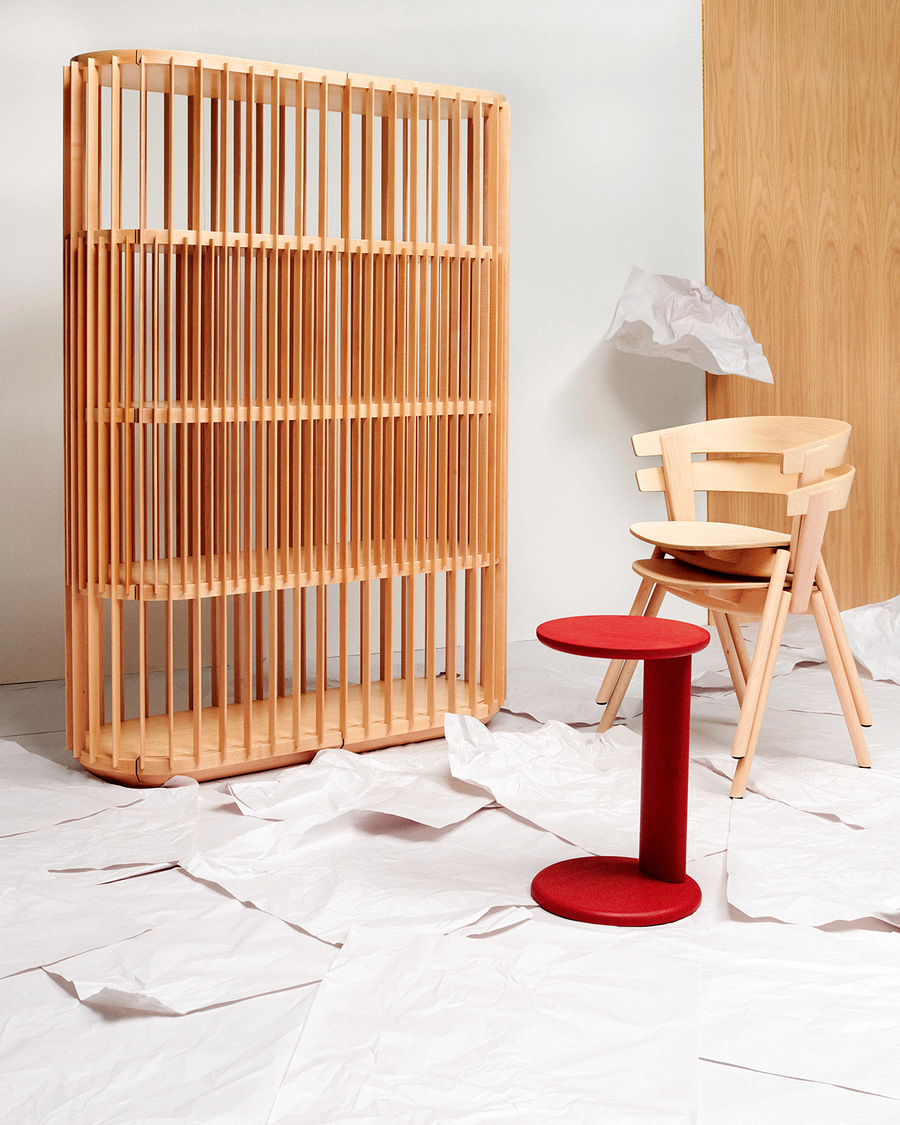 The Kooii Cabinet and OS1 Chair displayed side by side for a decidedly tasteful timber team.