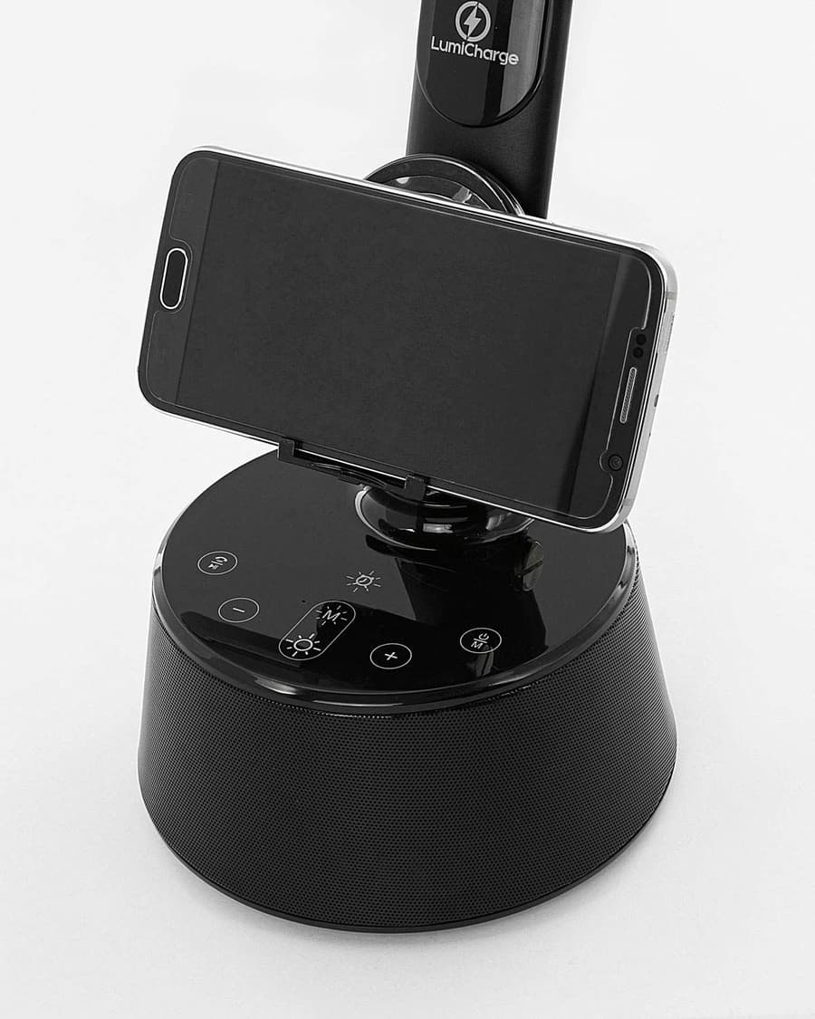 Smartphones can comfortably rest on the T2W's wireless charging dock.
