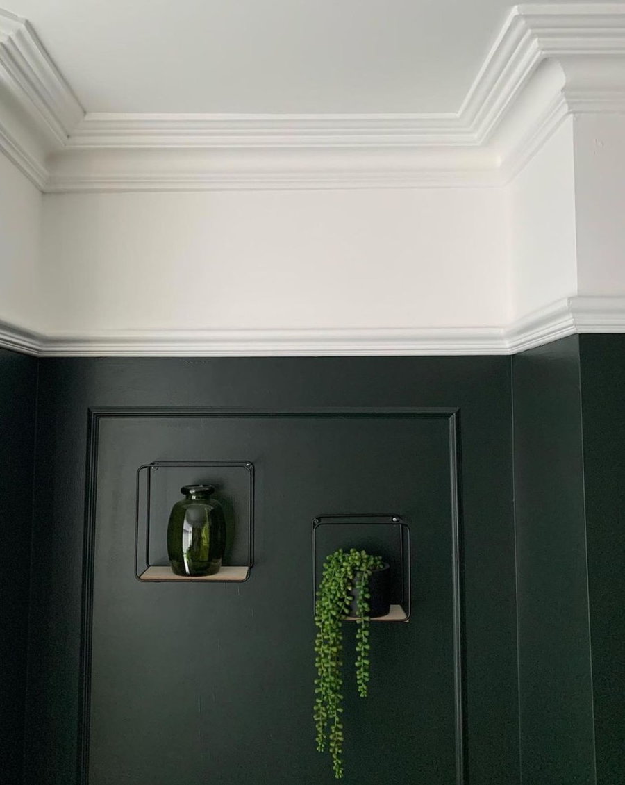 Gorgeous white and green space by Greenhill renovation mimics the effect of a fancy tray ceiling.