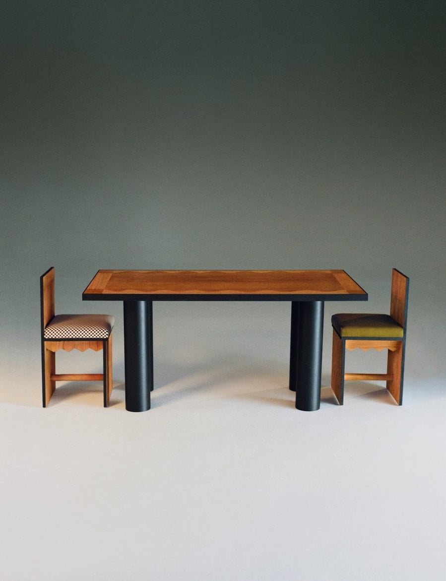 Simple rectangular dining table and chairs from Adi Goodrich's Sing Thing furniture brand. 