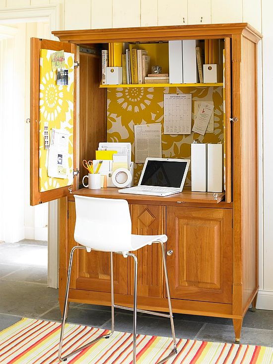 Empty, unused hutches and cabinets can easily be converted into great home workspaces.