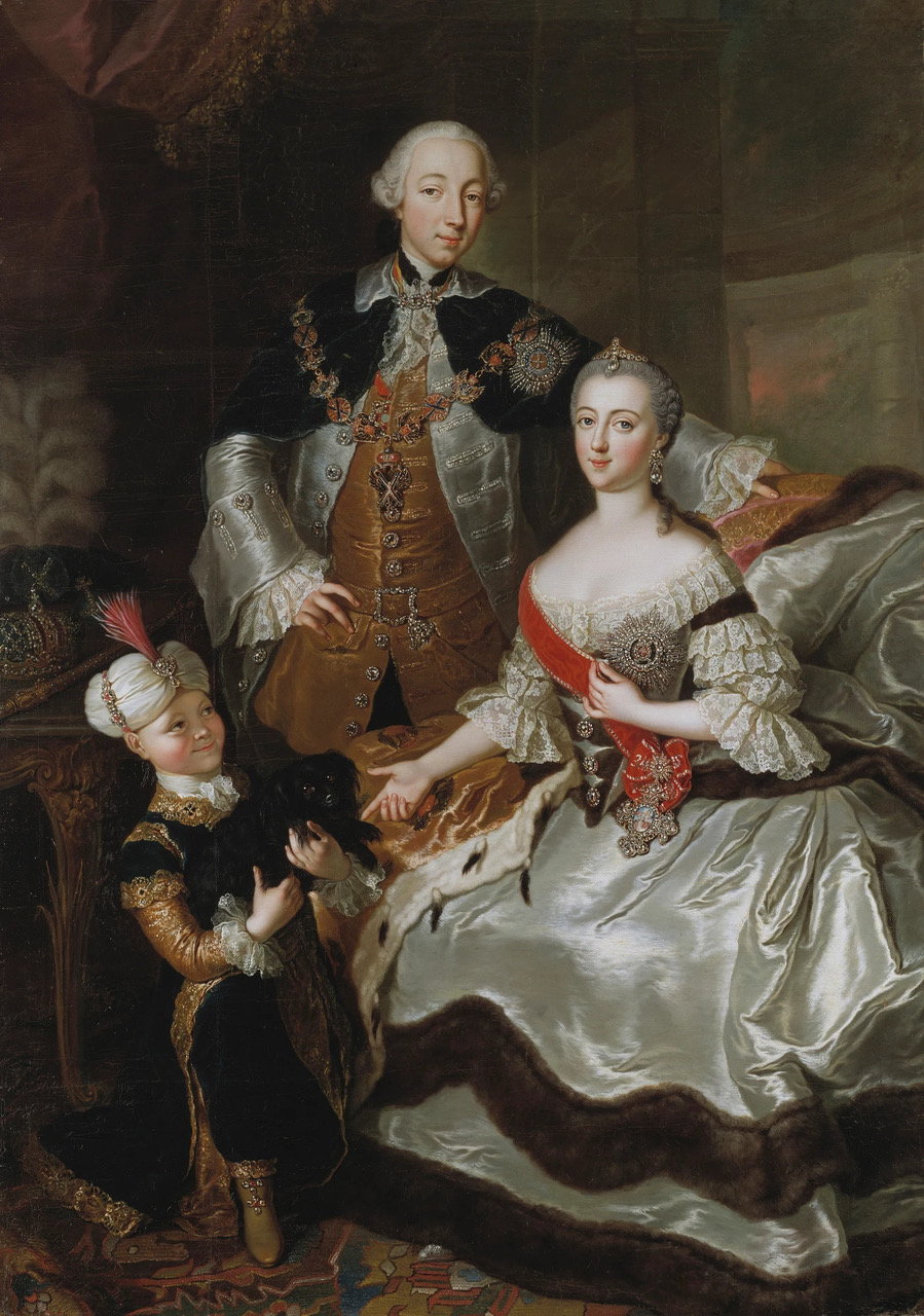 Portrait of Catherine the Great with her husband and second cousin Peter and her son Paul