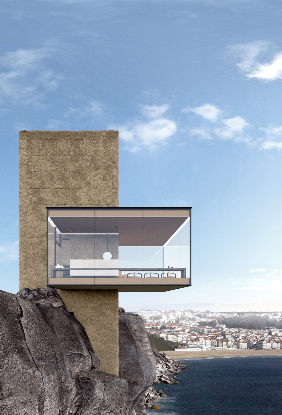 Yakusha Design's Air Cabin, a precariously placed cliffside surfer cabin.  