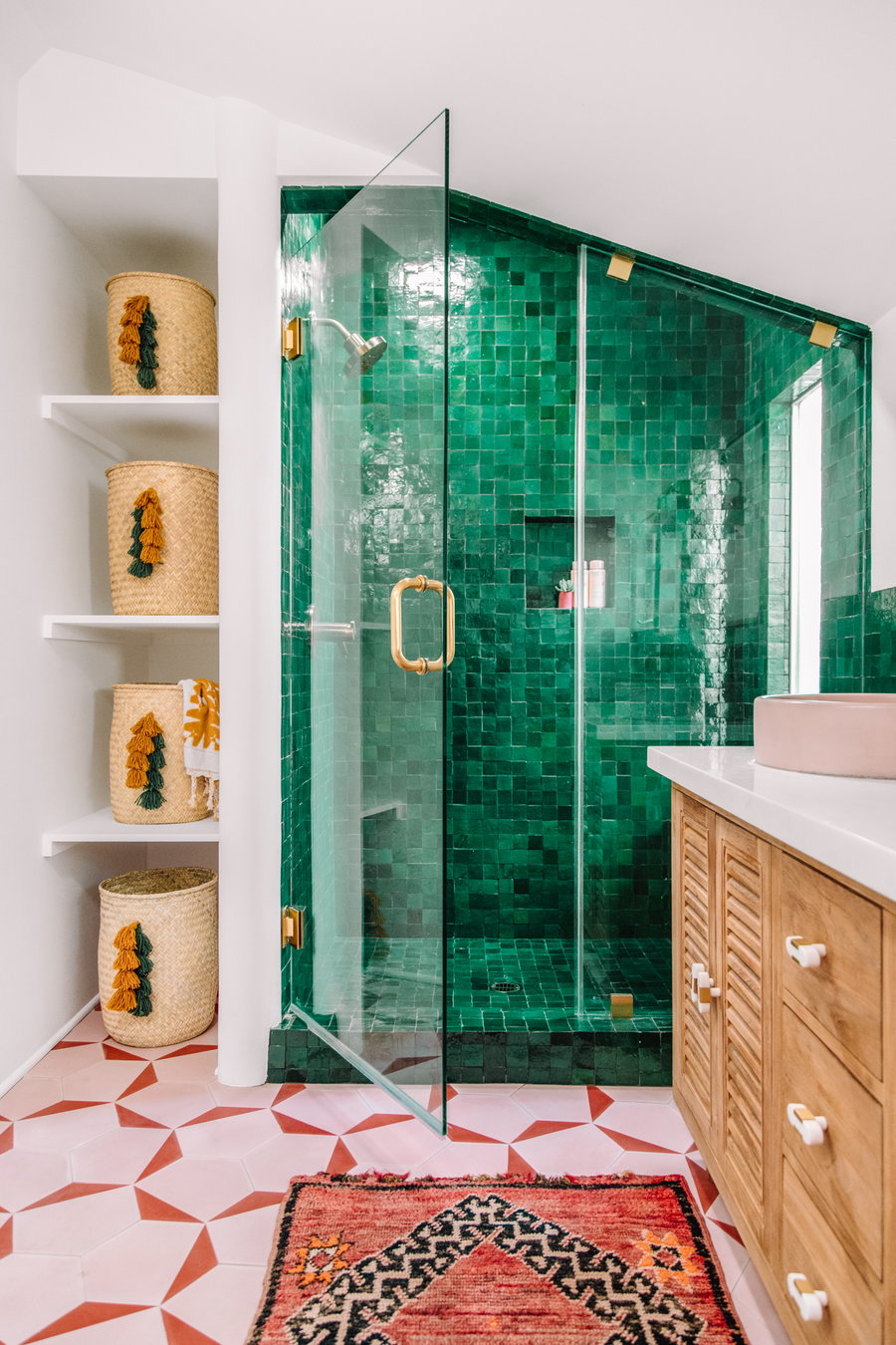 Bold bathroom tiles like these make a big splash for a moment, but many people find themselves craving a return to more neutral hues before long.