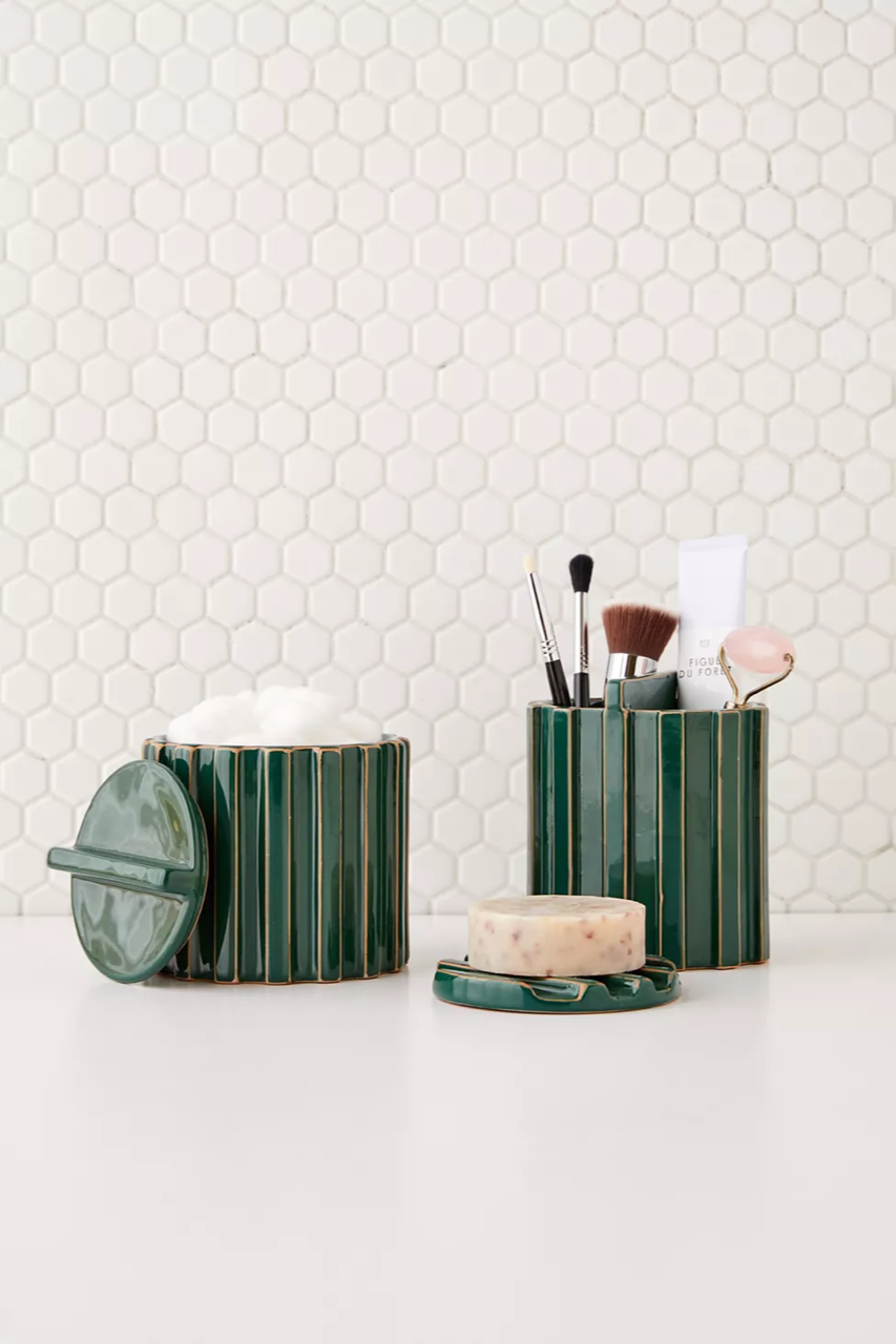 Fluted Talma Ceramic Toothbrush Holder by Urban Outfitters