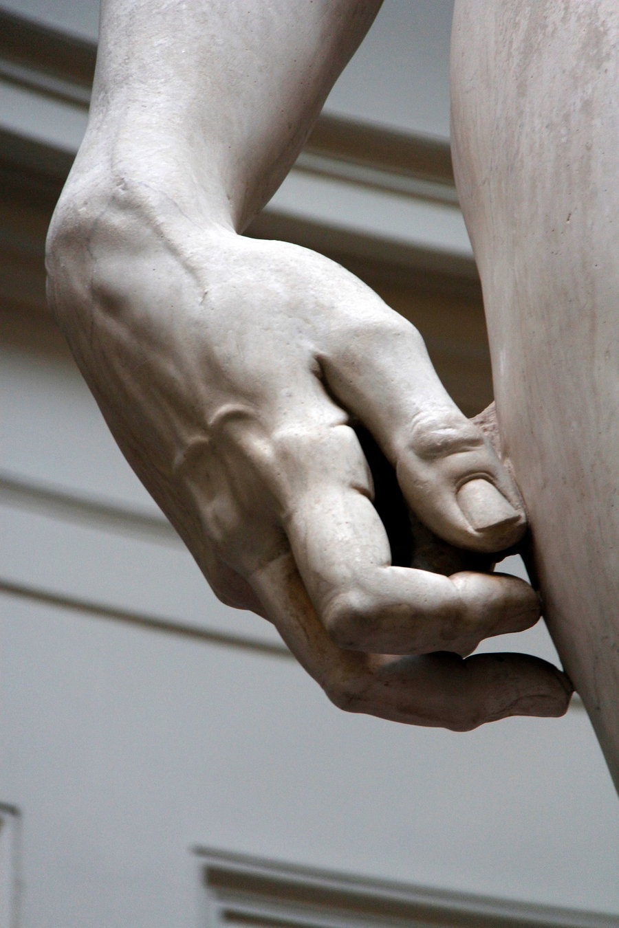 Close-up of the hand on Michelangelo's 
