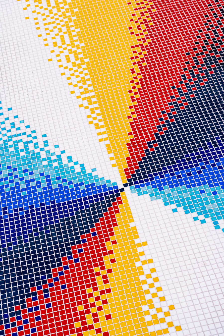 A closer look at the center of Felipe Pantone's colorful pinwheel tile design for a swimming pool in Javea, Spain. 