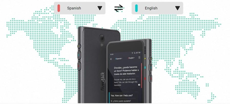 Fluentalk T1 translates English to Spanish in real time.