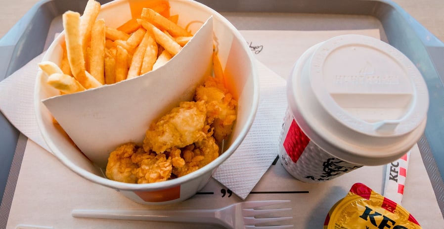 A chicken and fries meal from KFC. 