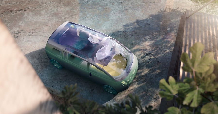 Aerial view into the Vision Urbanaut's cabin through its transparent roof.