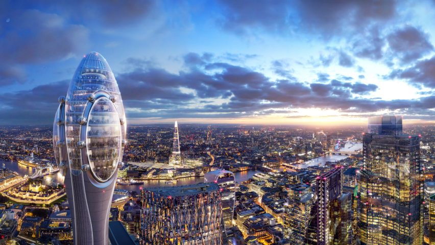 Computer rendering of the Foster + Partners-designed Tulip Tower, proposed for London's financial district.
