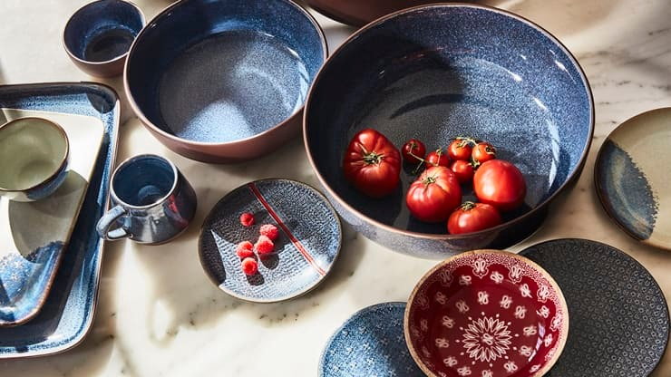 Sustainably-sourced dishware featured in the collaborative new Levi's X Target home collection.