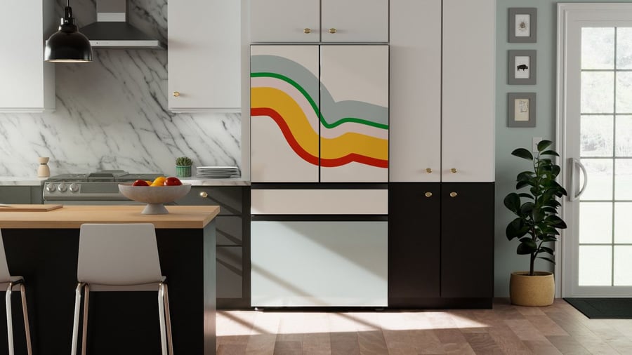 Curvy-themed refrigerator panels by Amber Vittoria, designed for Samsung Bespoke and Lowe's collaborative line of custom fridge panels. 