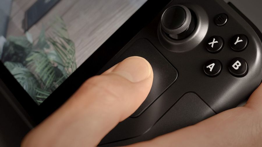 Close-up view of Valve's Steam Deck gaming system.