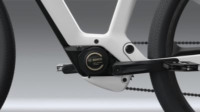 Close-up view of eBike Design Vision's one-of-a-kind braking system. 