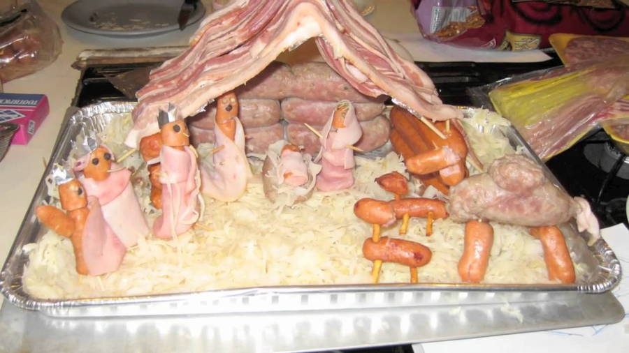 A pork-centric reimagining of the classic Christian Nativity Scene
