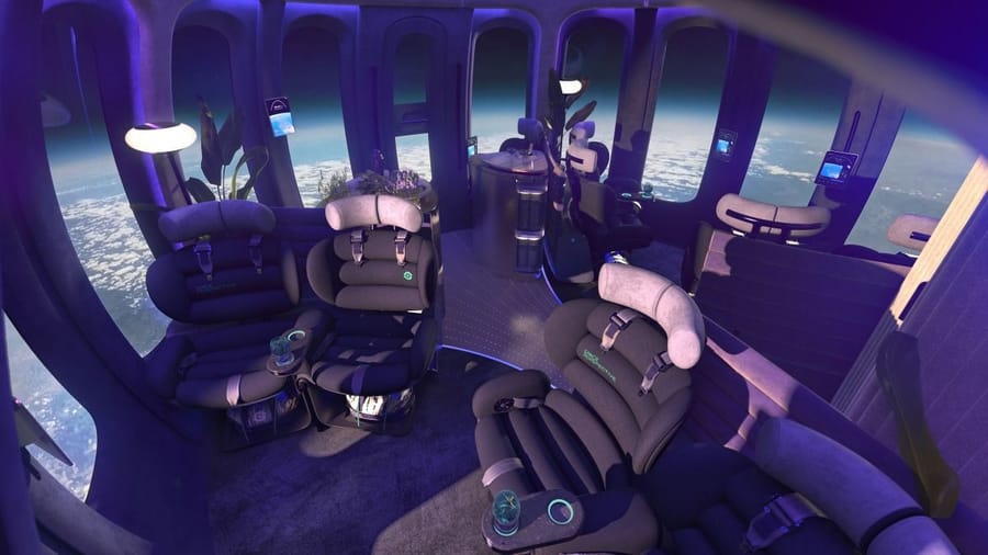 Comfortable seating inside Space Perspective's Spaceship Neptune balloon capsule.