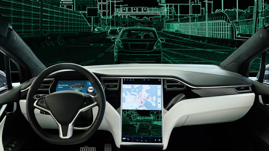 The Beta v9 version of Tesla's FSD system scans the car's surroundings to steer it the right direction.