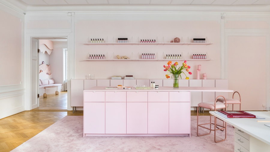 The ASKA Architects-designed Maria Nila Salon in Stockholm Sweden is all about pastel colors and organic shapes.