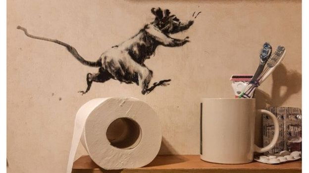 Banksy brought a clan of mischievous mice to life in his own bathroom using his art .