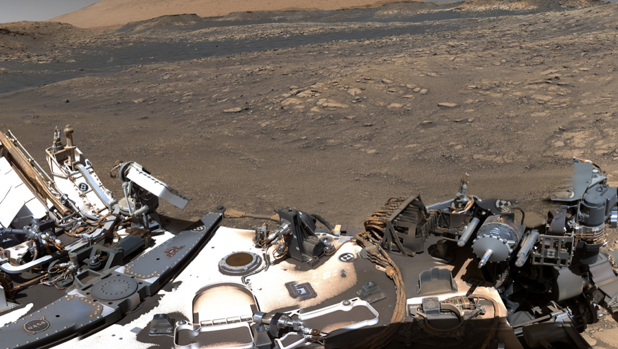 NASA's Curiosity Rover makes its way around the Martian surface to take a stunning 360-degree photo. 