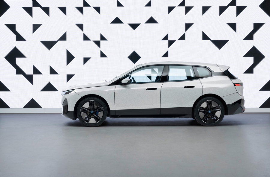All-white version of BMW's color-changing iX electric SUV. 