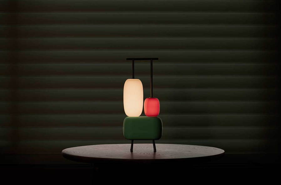 The sculptural Dhala table lamp featured in Stellar Works' Space Invaders collection.