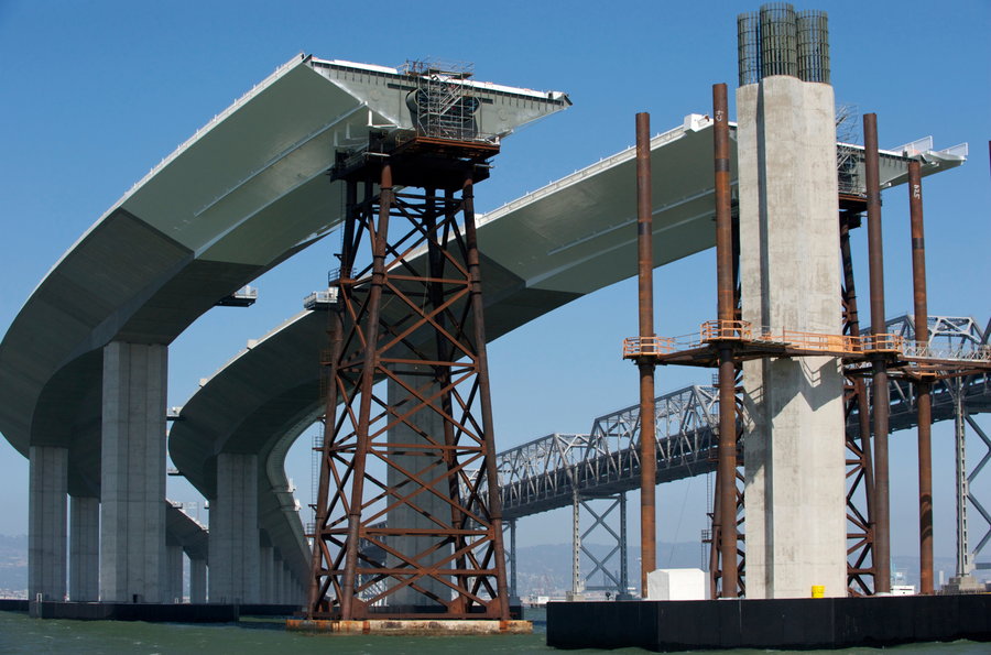 Steel bridge under construction.