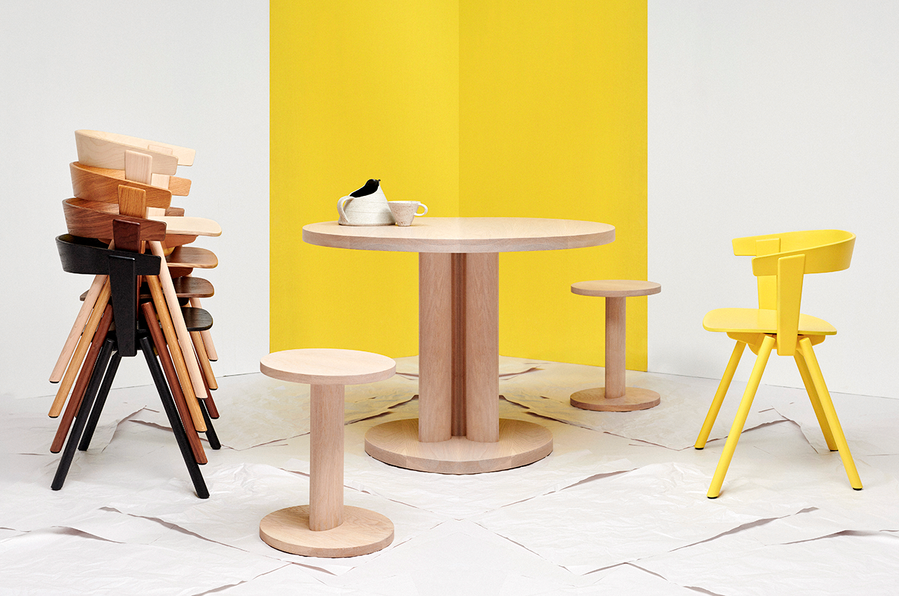Minimalist, sustainable timber chairs and table featured in Oku Space's debut furniture collection.