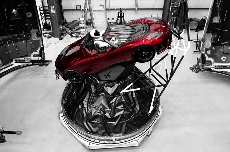 Testing the Tesla Roadster that would be shot into space for the company's 2018 Falcon Heavy test.