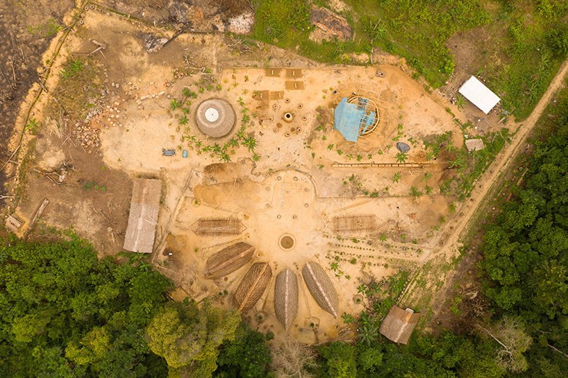 Aerial view of the ultra-sustainable new village being built by Arturo Vittori's Warka Water organization.