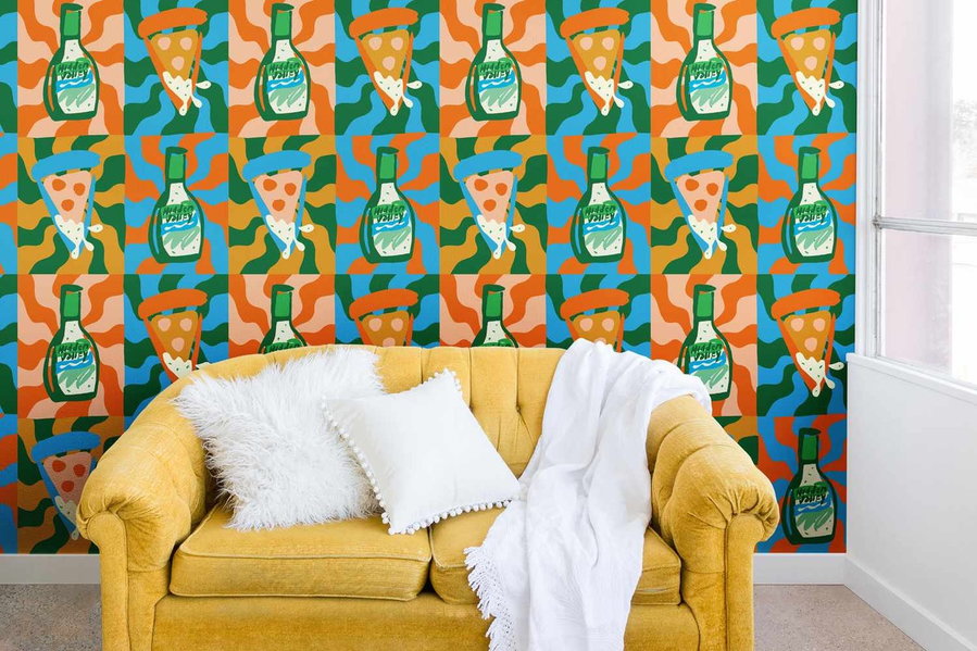 Pizza and ranch wallpaper featured in the new Hidden Valley Home Collection.