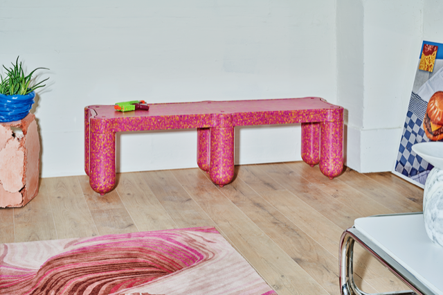 A fully recycled bench from Supernovas' and Odd Matter's collaborative Afterlife furniture collection.