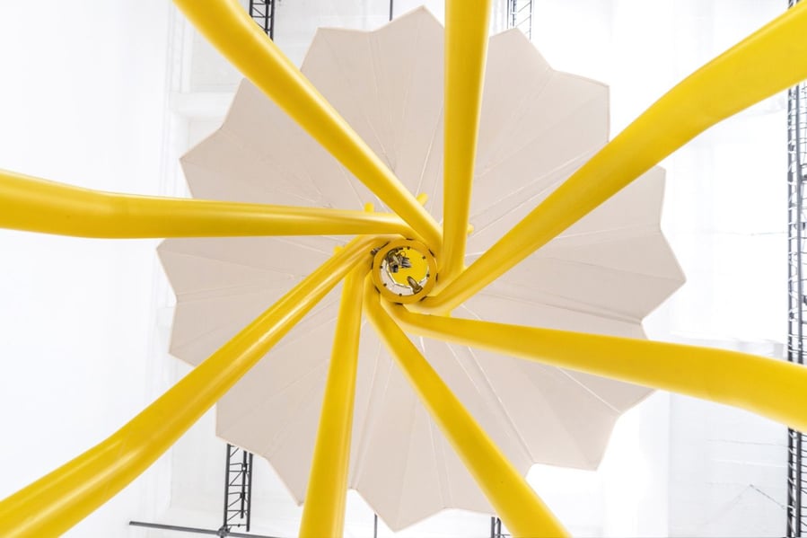 Close-up view of one of Sammontana's Sustainable Solar Beach Umbrellas
